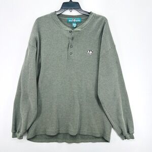 Big Dogs Mens XL Green Waffle Knit‎ Henley Long Sleeve Shirt Embroidered Logo